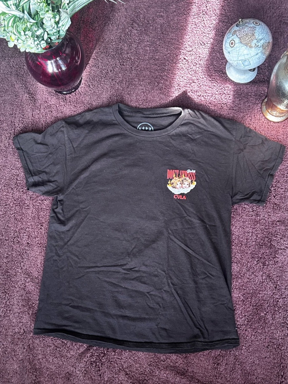 Black Short-Sleeve Graphic Crewneck T-Shirt